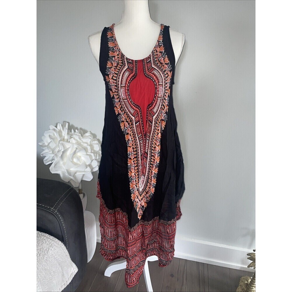 Step In Style Dress Sleeveless Black Printed Triangle Hem Size XL